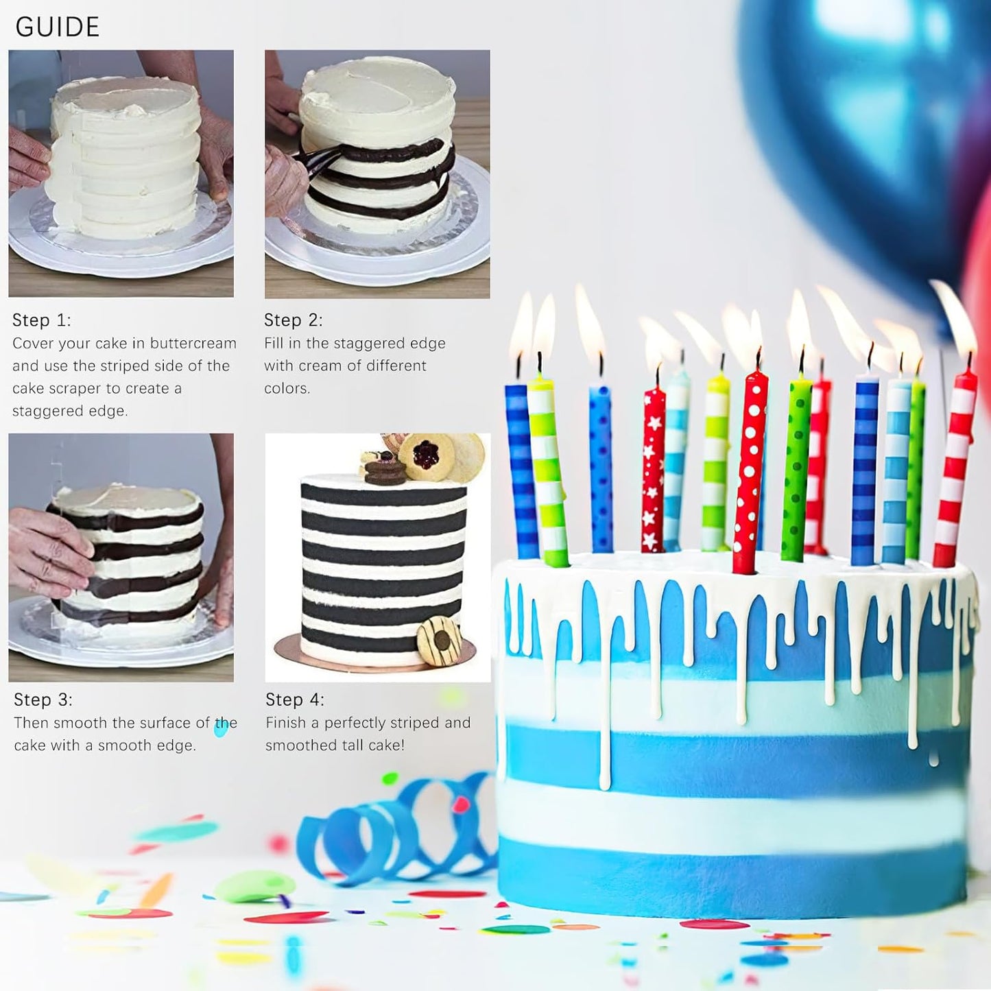 Acrylic Cake Scrapers, 4Pcs | Clear Combs Icing Frosting Buttercream Edge Smoother, For Mousse Butter Cream Decoration