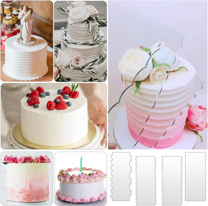 Acrylic Cake Scrapers, 4Pcs | Clear Combs Icing Frosting Buttercream Edge Smoother, For Mousse Butter Cream Decoration