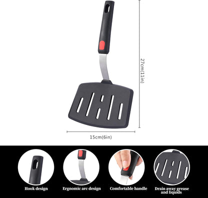 Silicone Wide Spatula, Slotted Turner for Cooking or Baking, Large Pancake Spatula for Egg, Fish, Steak, Flipping and Wok Use, Dishwasher Safe