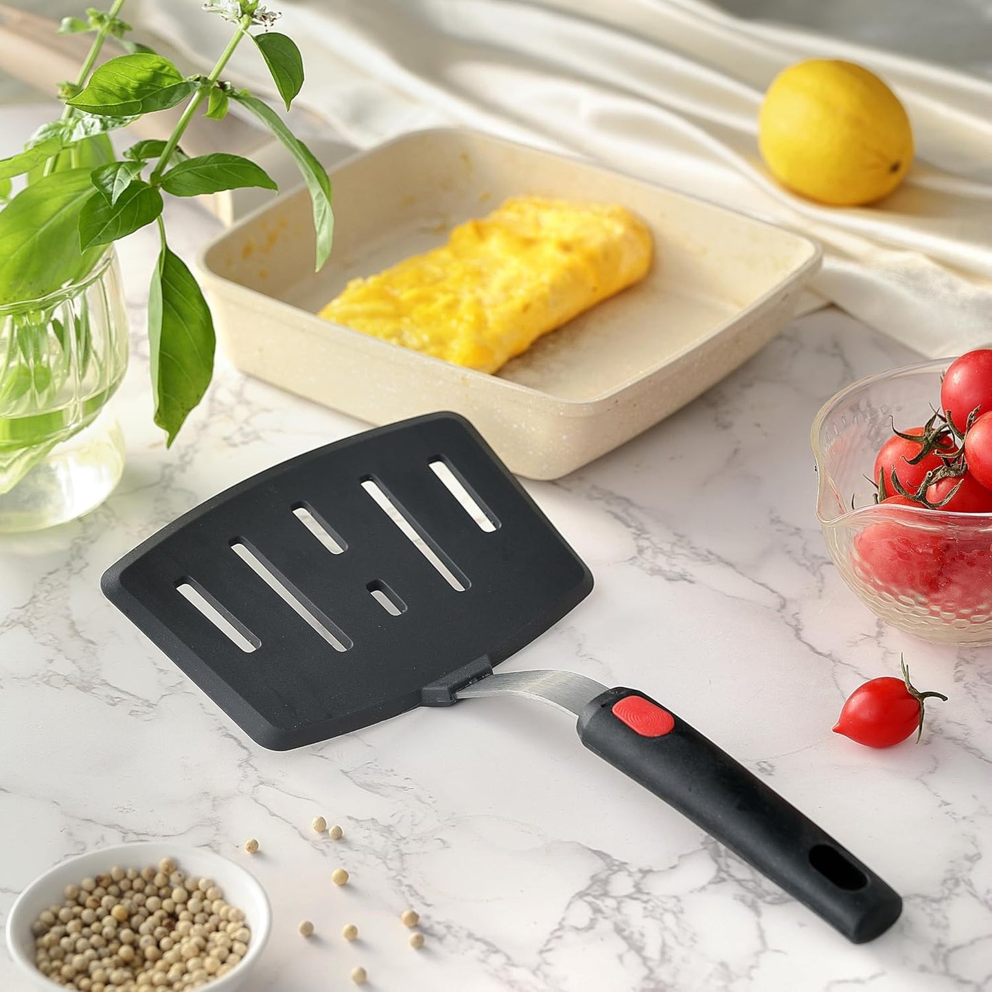 Silicone Wide Spatula, Slotted Turner for Cooking or Baking, Large Pancake Spatula for Egg, Fish, Steak, Flipping and Wok Use, Dishwasher Safe
