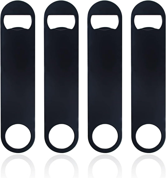 4 PACK Stainless Steel Flat Bottle Opener, Beer Bottle Opener, 7inch, with Exquisite Packaging, for Kitchen, Bar or Restaurant, Black