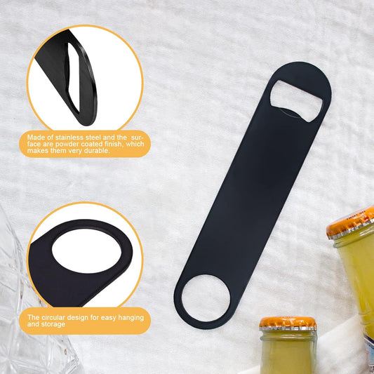 4 PACK Stainless Steel Flat Bottle Opener, Beer Bottle Opener, 7inch, with Exquisite Packaging, for Kitchen, Bar or Restaurant, Black
