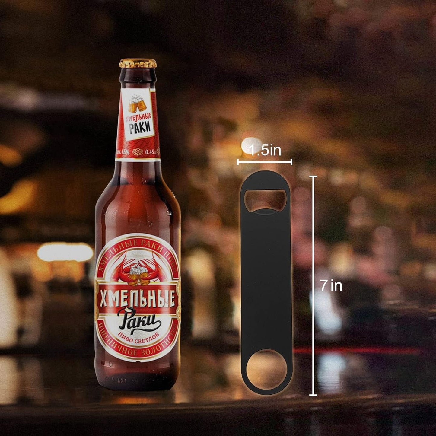4 PACK Stainless Steel Flat Bottle Opener, Beer Bottle Opener, 7inch, with Exquisite Packaging, for Kitchen, Bar or Restaurant, Black
