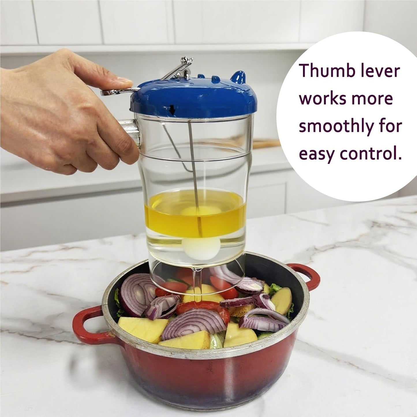 Glass Fat Gravy Separator, 4Cup, 304 Stainless Steel Strainer | 600℃ Heat-resistant, Bottom Release