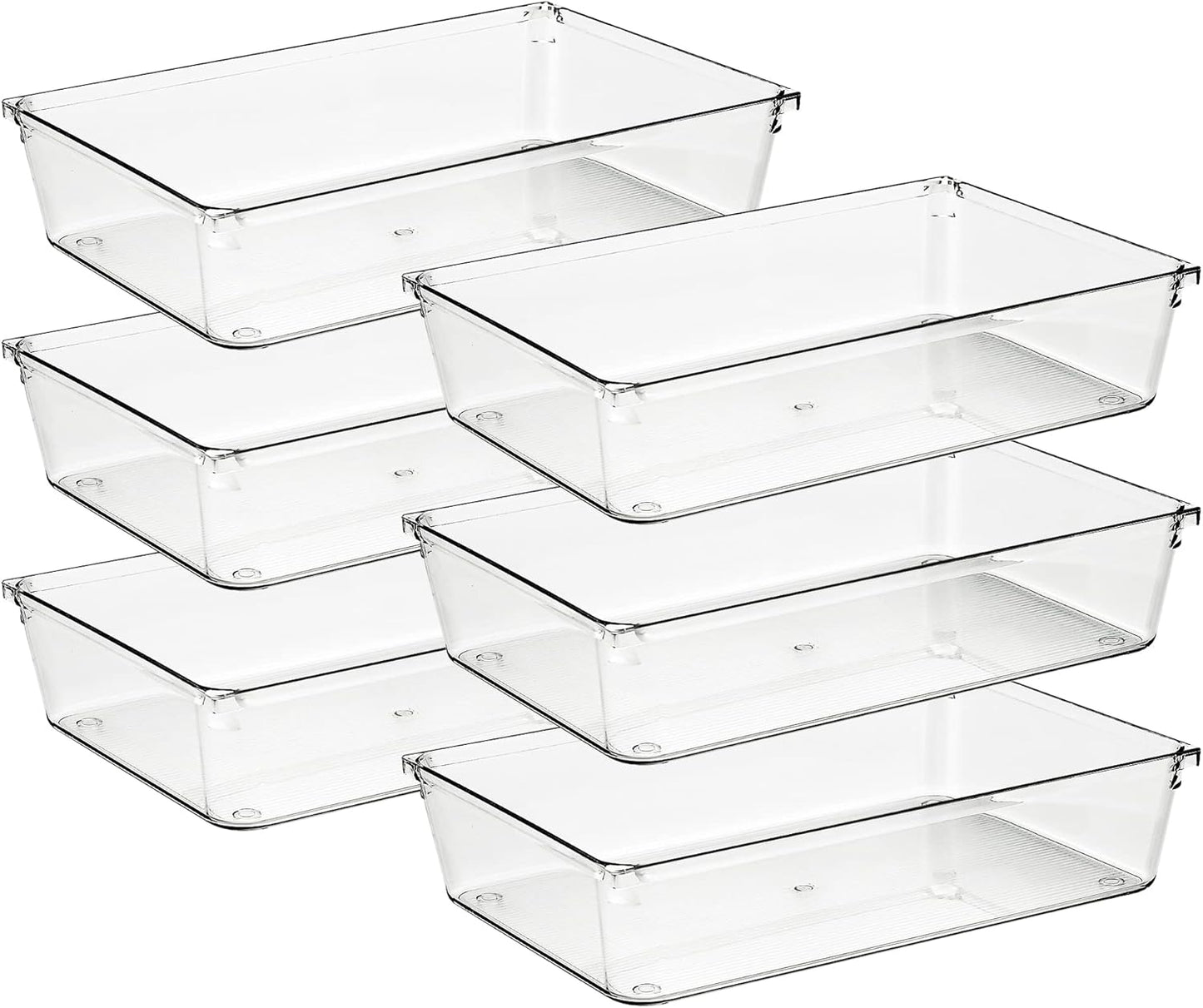 6 Pack Drawer Organizer - 6" X 9" Plastic Storage Bins, Acrylic Organizers with Non-Slip Pads Clear Desk Storage Tray for Makeup, Jewelries, Kitchen Utensils, Bathroom and Office