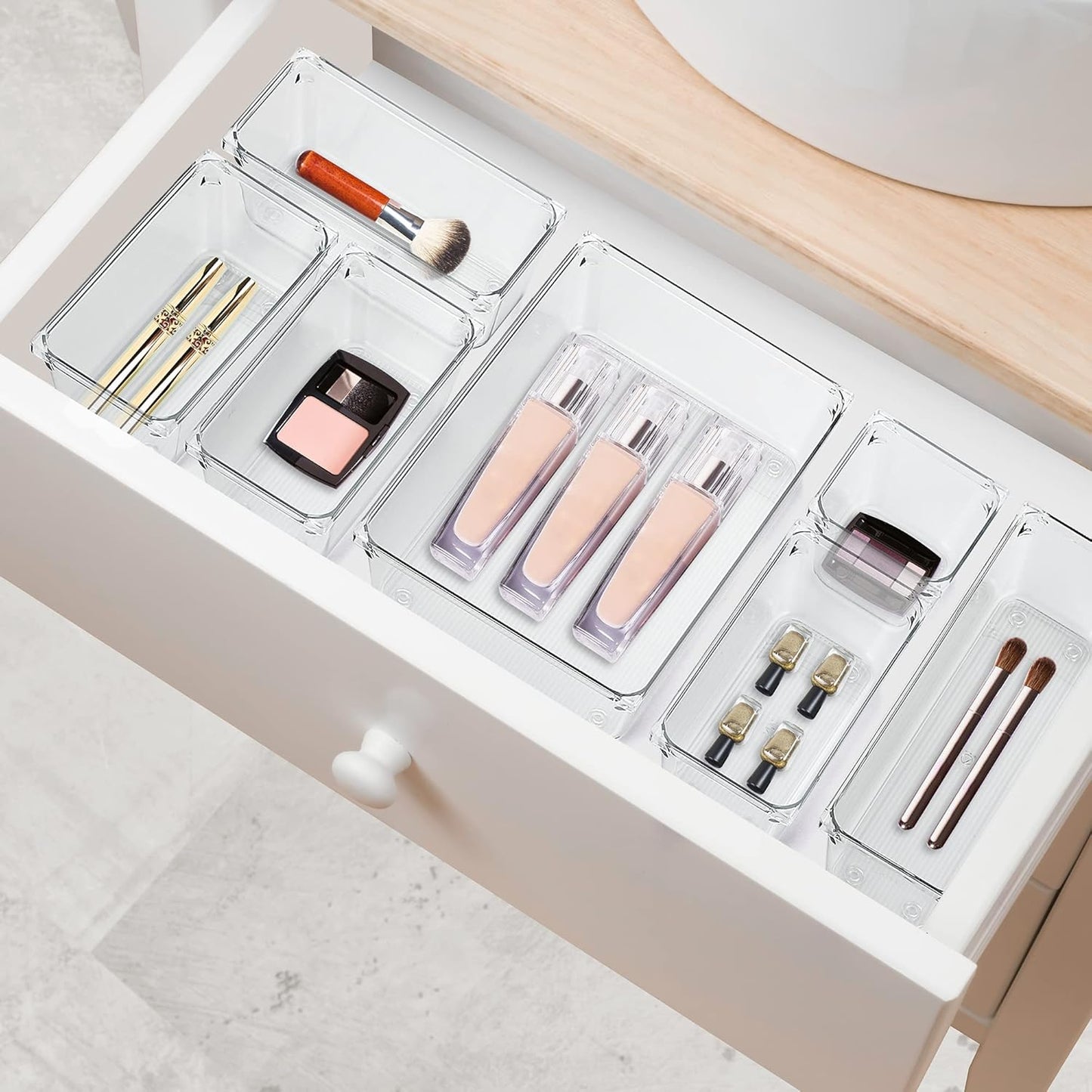 6 Pack Drawer Organizer - 6" X 9" Plastic Storage Bins, Acrylic Organizers with Non-Slip Pads Clear Desk Storage Tray for Makeup, Jewelries, Kitchen Utensils, Bathroom and Office