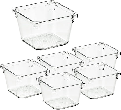 6 Pack Drawer Organizer - 6" X 9" Plastic Storage Bins, Acrylic Organizers with Non-Slip Pads Clear Desk Storage Tray for Makeup, Jewelries, Kitchen Utensils, Bathroom and Office
