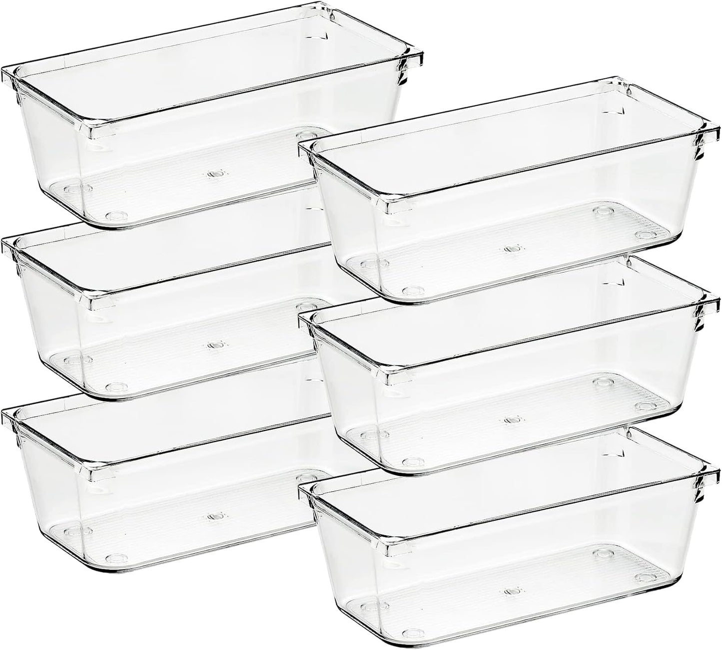6 Pack Drawer Organizer - 6" X 9" Plastic Storage Bins, Acrylic Organizers with Non-Slip Pads Clear Desk Storage Tray for Makeup, Jewelries, Kitchen Utensils, Bathroom and Office