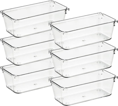 6 Pack Drawer Organizer - 6" X 9" Plastic Storage Bins, Acrylic Organizers with Non-Slip Pads Clear Desk Storage Tray for Makeup, Jewelries, Kitchen Utensils, Bathroom and Office