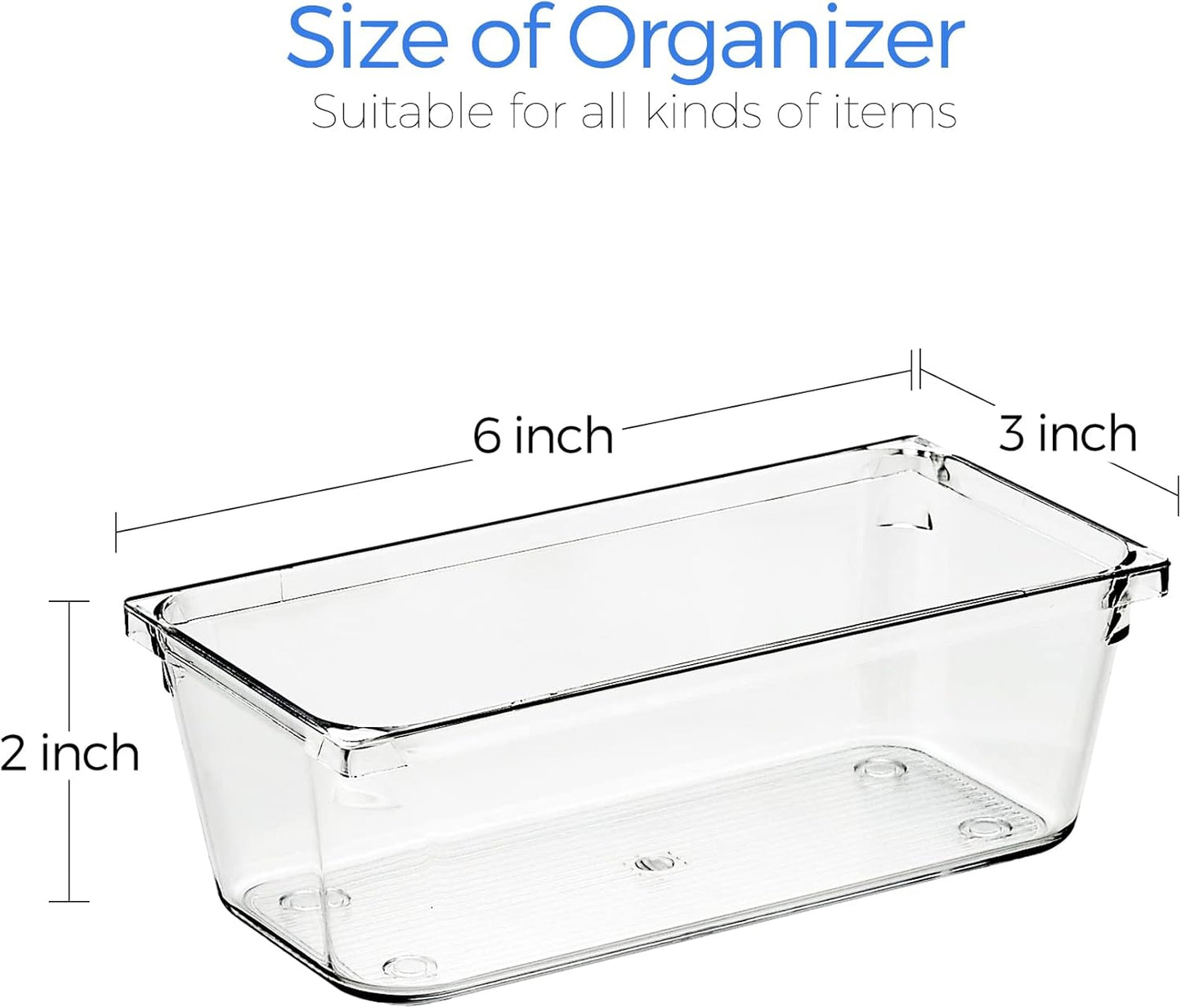 6 Pack Drawer Organizer - 6" X 9" Plastic Storage Bins, Acrylic Organizers with Non-Slip Pads Clear Desk Storage Tray for Makeup, Jewelries, Kitchen Utensils, Bathroom and Office