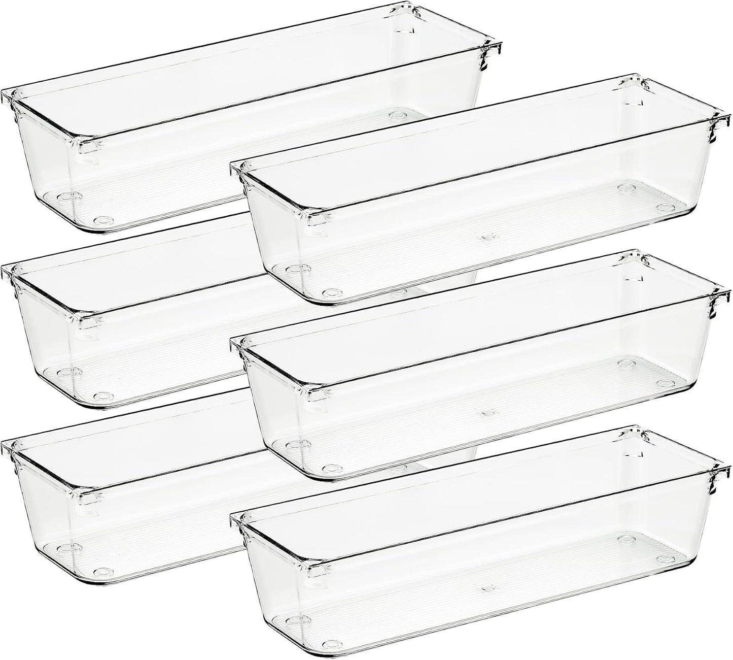 6 Pack Drawer Organizer - 6" X 9" Plastic Storage Bins, Acrylic Organizers with Non-Slip Pads Clear Desk Storage Tray for Makeup, Jewelries, Kitchen Utensils, Bathroom and Office