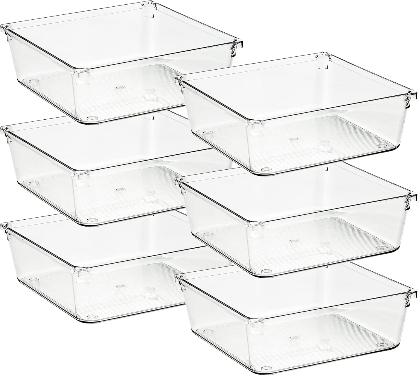 6 Pack Drawer Organizer - 6" X 9" Plastic Storage Bins, Acrylic Organizers with Non-Slip Pads Clear Desk Storage Tray for Makeup, Jewelries, Kitchen Utensils, Bathroom and Office