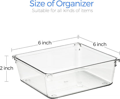 6 Pack Drawer Organizer - 6" X 9" Plastic Storage Bins, Acrylic Organizers with Non-Slip Pads Clear Desk Storage Tray for Makeup, Jewelries, Kitchen Utensils, Bathroom and Office