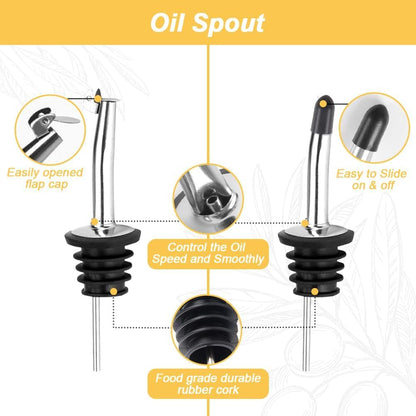 Olive Oil Dispenser Bottle, 2 Pcs Glass Oil Bottle for Kitchen, Oil and Vinegar Dispenser Set with 2 Stainless Steel Pourers, 4 Labels,1 Brush and 1 Funnel