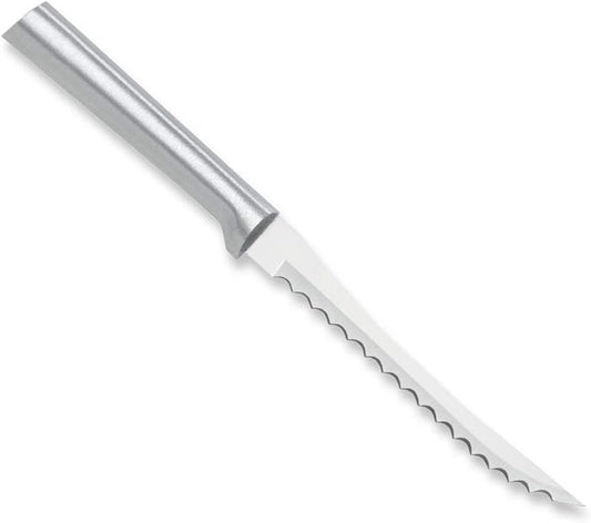 Tomato Slicer Knife (R126), 5" Stainless Steel Serrated Blade, Silver Handle
