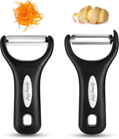 Premium Y & Vegetable Julienne Peeler Set for Kitchen with Stainless Steel Sharp Blades - Carrot Peelers with Comfortable Handles - Perfect for Zucchini, Cucumber, Papaya, Potato - Black