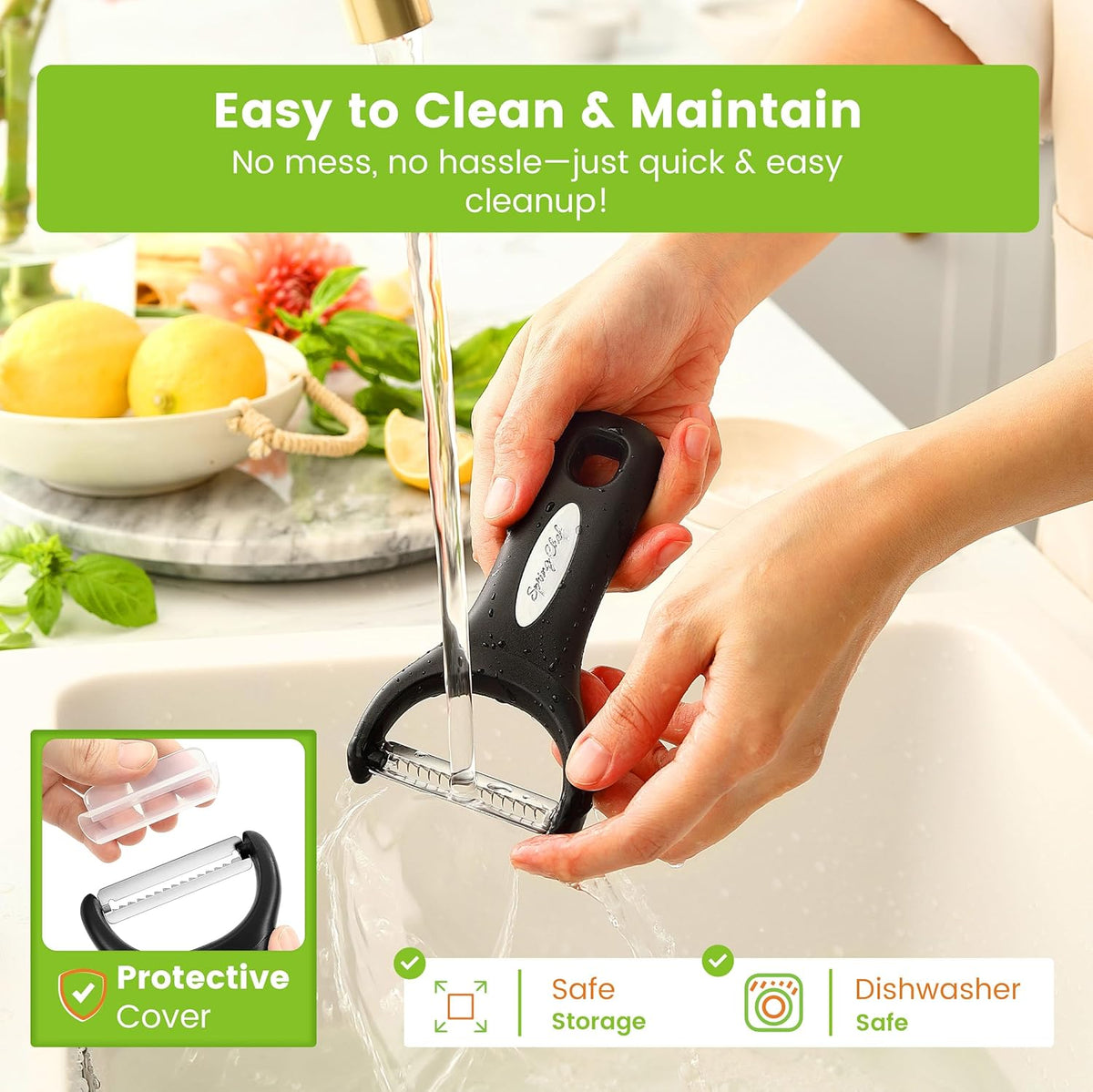 Premium Y & Vegetable Julienne Peeler Set for Kitchen with Stainless Steel Sharp Blades - Carrot Peelers with Comfortable Handles - Perfect for Zucchini, Cucumber, Papaya, Potato - Black