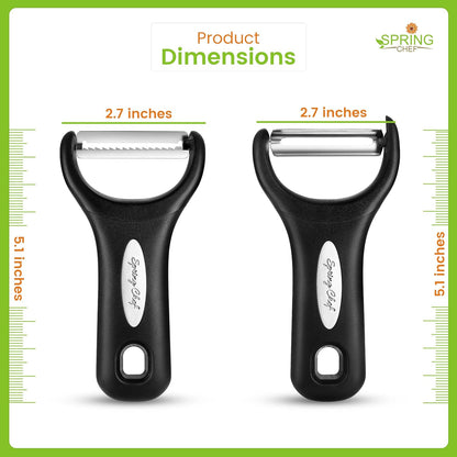 Premium Y & Vegetable Julienne Peeler Set for Kitchen with Stainless Steel Sharp Blades - Carrot Peelers with Comfortable Handles - Perfect for Zucchini, Cucumber, Papaya, Potato - Black