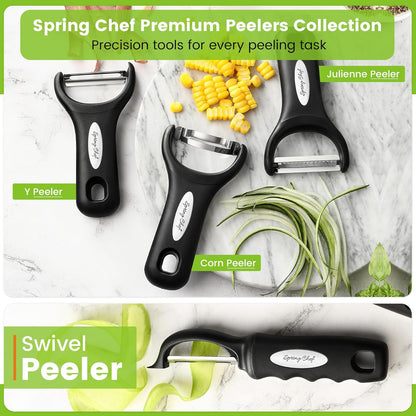 Premium Y & Vegetable Julienne Peeler Set for Kitchen with Stainless Steel Sharp Blades - Carrot Peelers with Comfortable Handles - Perfect for Zucchini, Cucumber, Papaya, Potato - Black