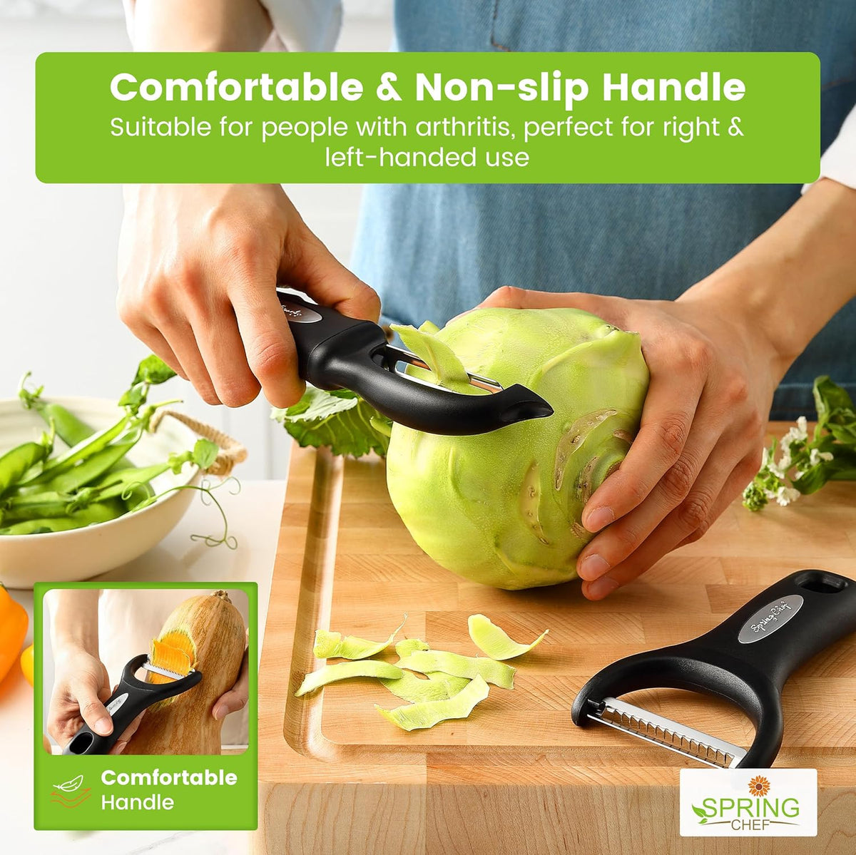 Premium Y & Vegetable Julienne Peeler Set for Kitchen with Stainless Steel Sharp Blades - Carrot Peelers with Comfortable Handles - Perfect for Zucchini, Cucumber, Papaya, Potato - Black