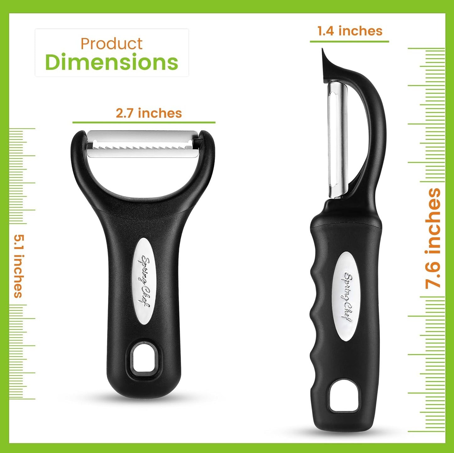 Premium Y & Vegetable Julienne Peeler Set for Kitchen with Stainless Steel Sharp Blades - Carrot Peelers with Comfortable Handles - Perfect for Zucchini, Cucumber, Papaya, Potato - Black