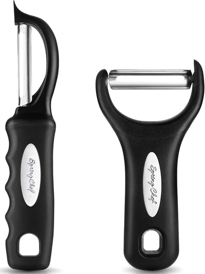Premium Y & Vegetable Julienne Peeler Set for Kitchen with Stainless Steel Sharp Blades - Carrot Peelers with Comfortable Handles - Perfect for Zucchini, Cucumber, Papaya, Potato - Black