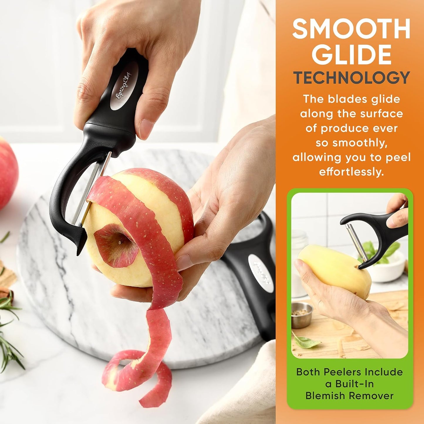 Premium Y & Vegetable Julienne Peeler Set for Kitchen with Stainless Steel Sharp Blades - Carrot Peelers with Comfortable Handles - Perfect for Zucchini, Cucumber, Papaya, Potato - Black