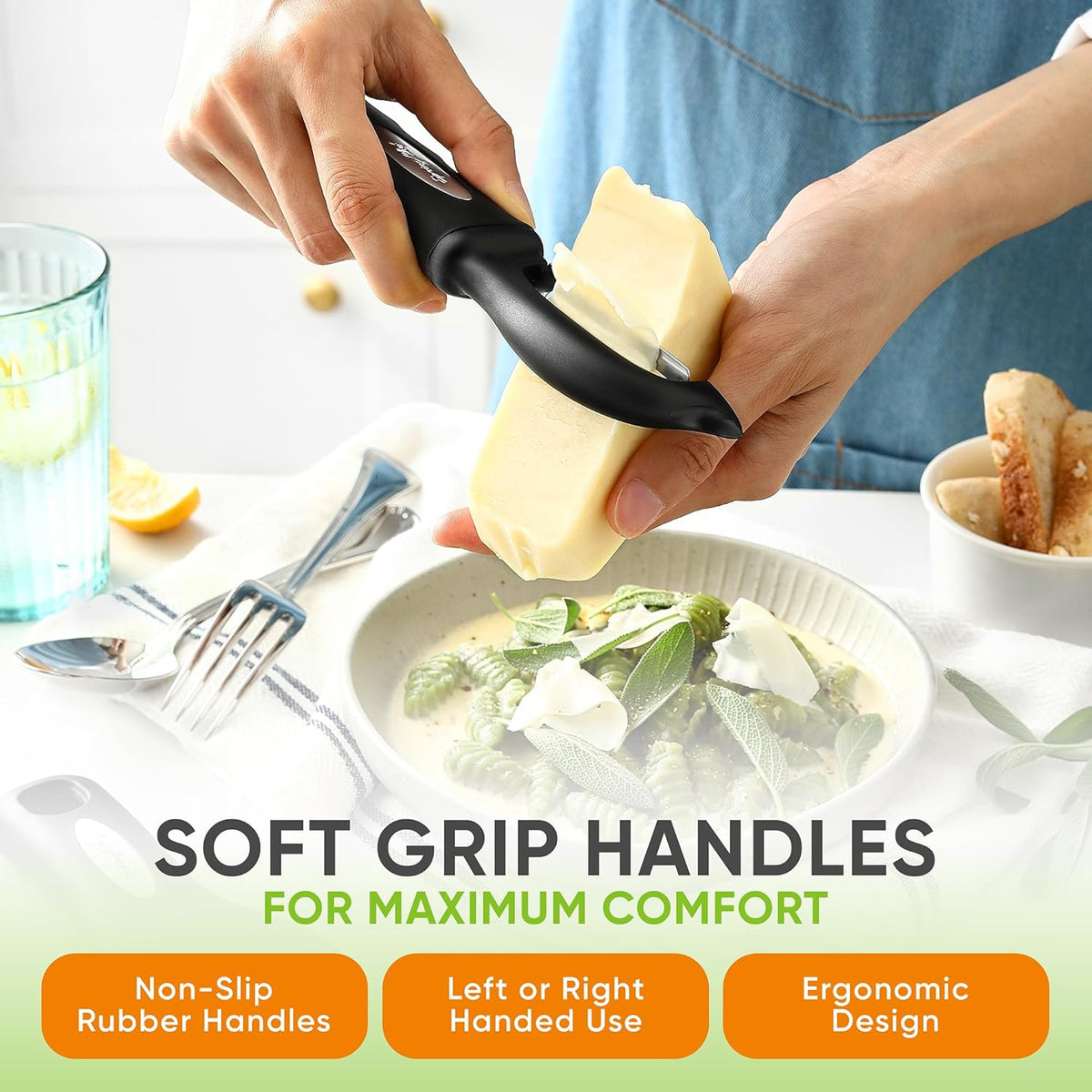 Premium Y & Vegetable Julienne Peeler Set for Kitchen with Stainless Steel Sharp Blades - Carrot Peelers with Comfortable Handles - Perfect for Zucchini, Cucumber, Papaya, Potato - Black