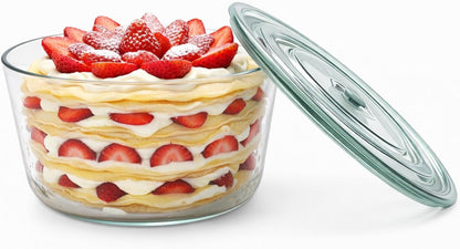 101 oz Large Trifle Bowl with Plastic Lid, Airtight Clear Thickened Glass Salad Bowl, Trifle Dish for Cakes Popcorn Fruit Dessert Baking, Food Storage Container for Parties Weddings Holiday, Round