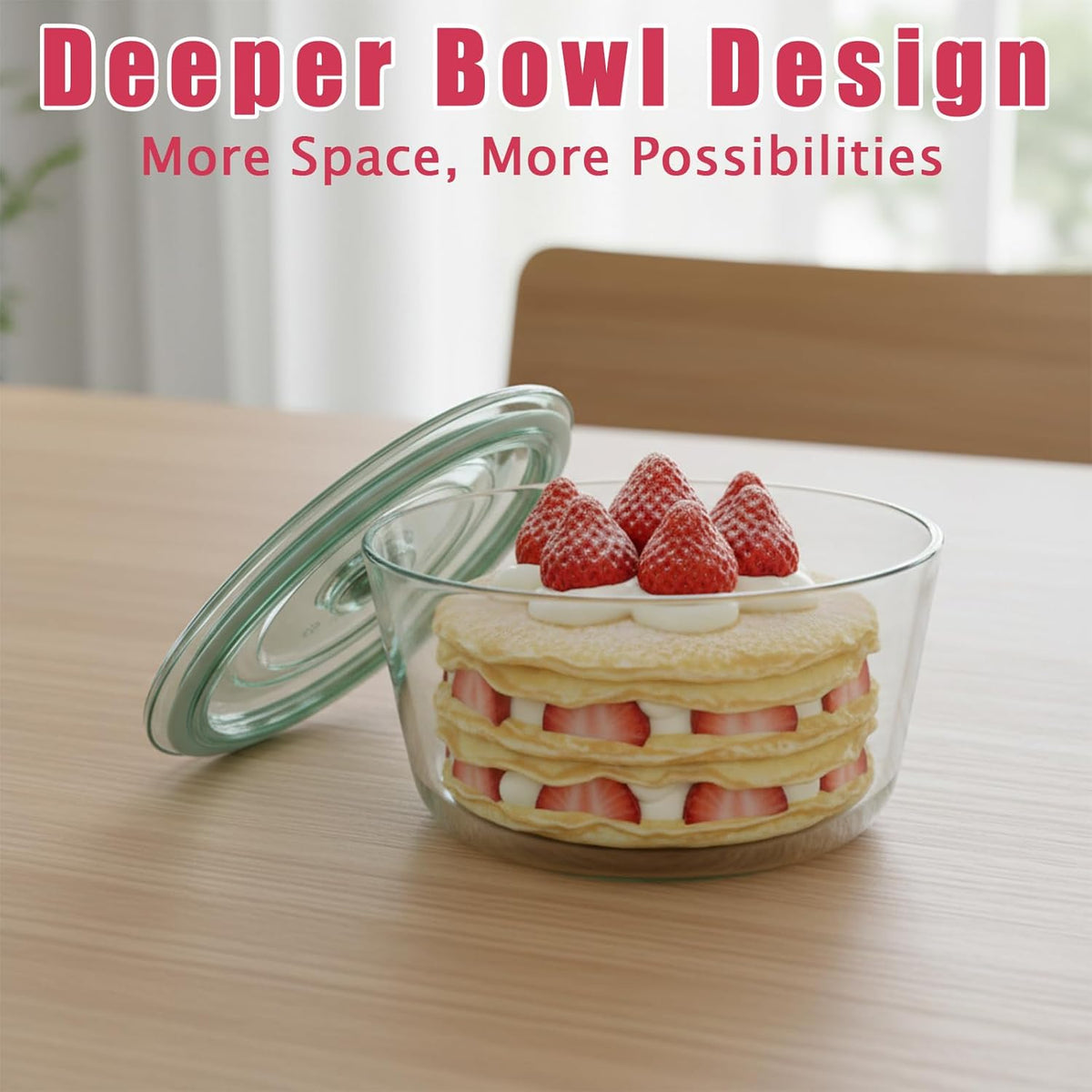 101 oz Large Trifle Bowl with Plastic Lid, Airtight Clear Thickened Glass Salad Bowl, Trifle Dish for Cakes Popcorn Fruit Dessert Baking, Food Storage Container for Parties Weddings Holiday, Round