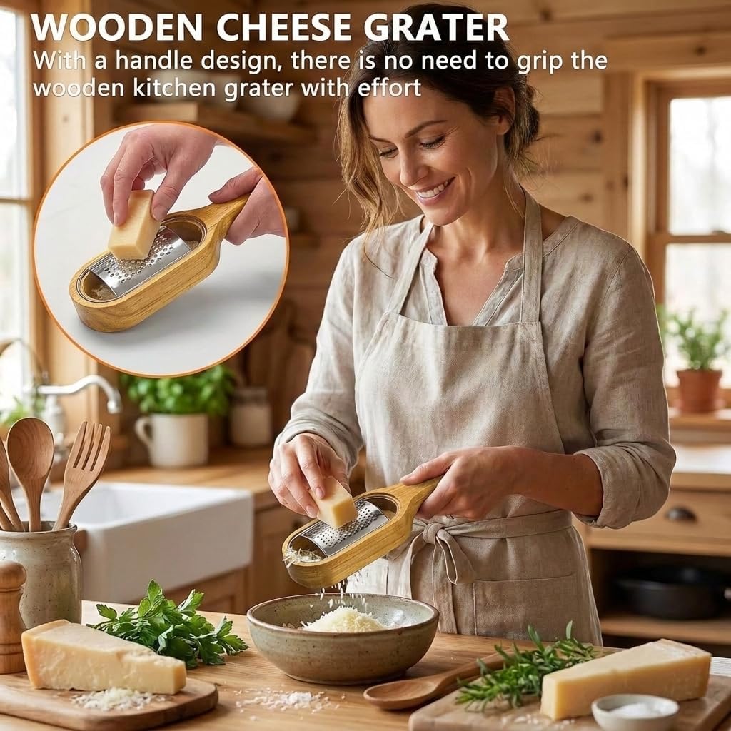 Wooden Cheese Grater With Container,Stainless Steel Cheese Shredder