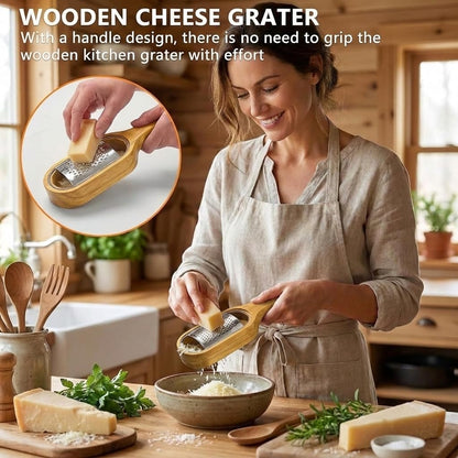 Wooden Cheese Grater With Container,Stainless Steel Cheese Shredder