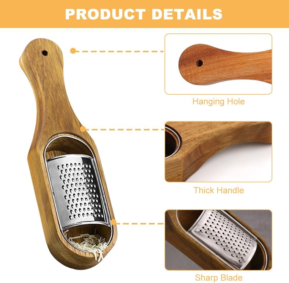 Wooden Cheese Grater With Container,Stainless Steel Cheese Shredder