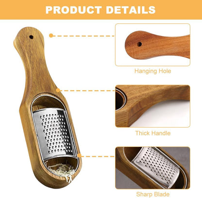 Wooden Cheese Grater With Container,Stainless Steel Cheese Shredder