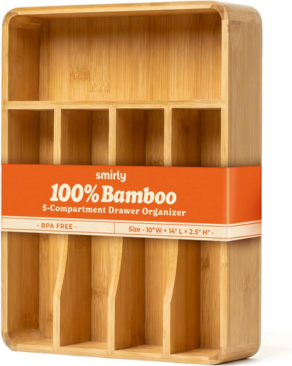 Silverware Drawer Organizer – Bamboo Kitchen Drawer Organizer, Adjustable Utensil Holder and Cutlery Tray, Drawer Dividers for Flatware and Kitchen Utensils