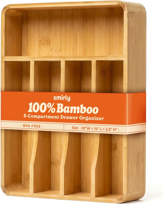 Silverware Drawer Organizer – Bamboo Kitchen Drawer Organizer, Adjustable Utensil Holder and Cutlery Tray, Drawer Dividers for Flatware and Kitchen Utensils