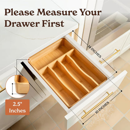 Silverware Drawer Organizer – Bamboo Kitchen Drawer Organizer, Adjustable Utensil Holder and Cutlery Tray, Drawer Dividers for Flatware and Kitchen Utensils