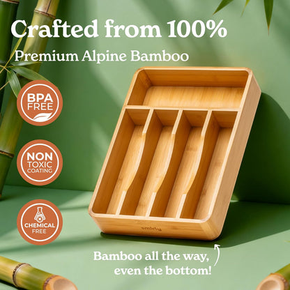 Silverware Drawer Organizer – Bamboo Kitchen Drawer Organizer, Adjustable Utensil Holder and Cutlery Tray, Drawer Dividers for Flatware and Kitchen Utensils
