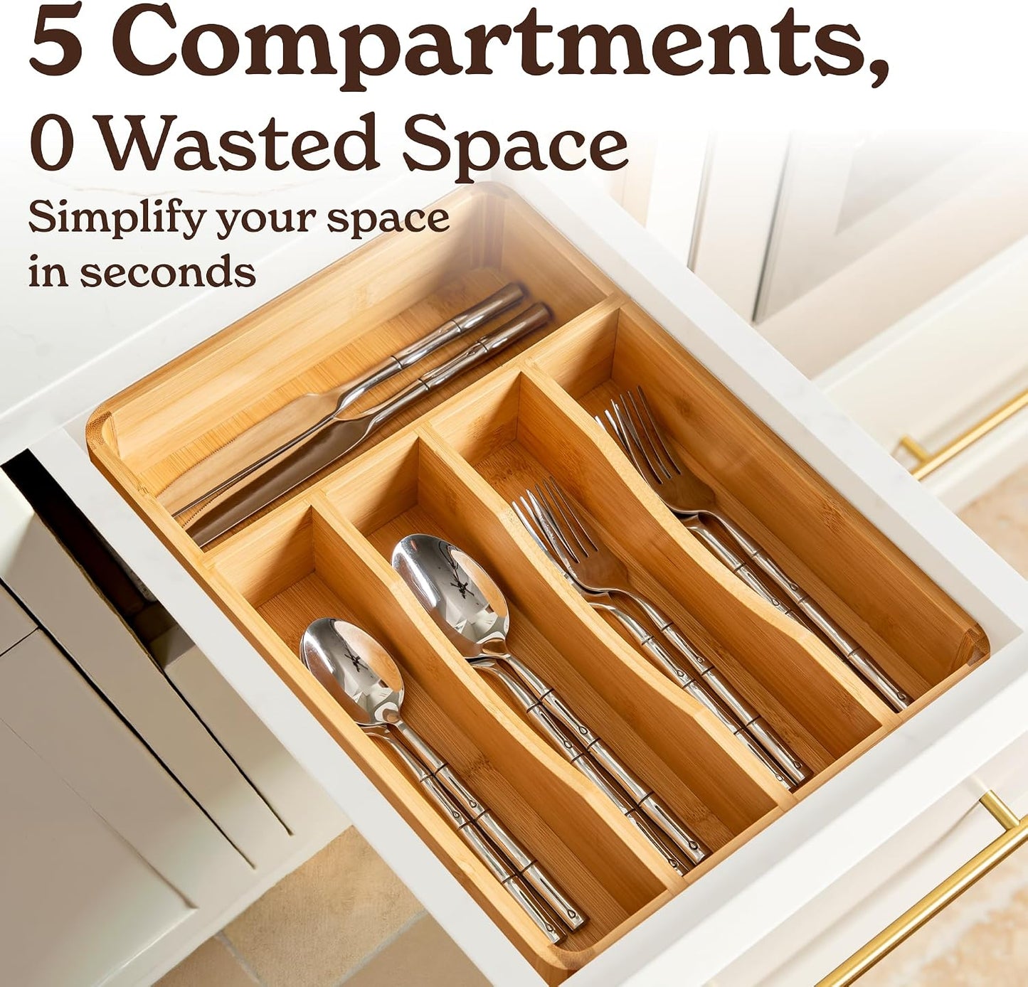 Silverware Drawer Organizer – Bamboo Kitchen Drawer Organizer, Adjustable Utensil Holder and Cutlery Tray, Drawer Dividers for Flatware and Kitchen Utensils
