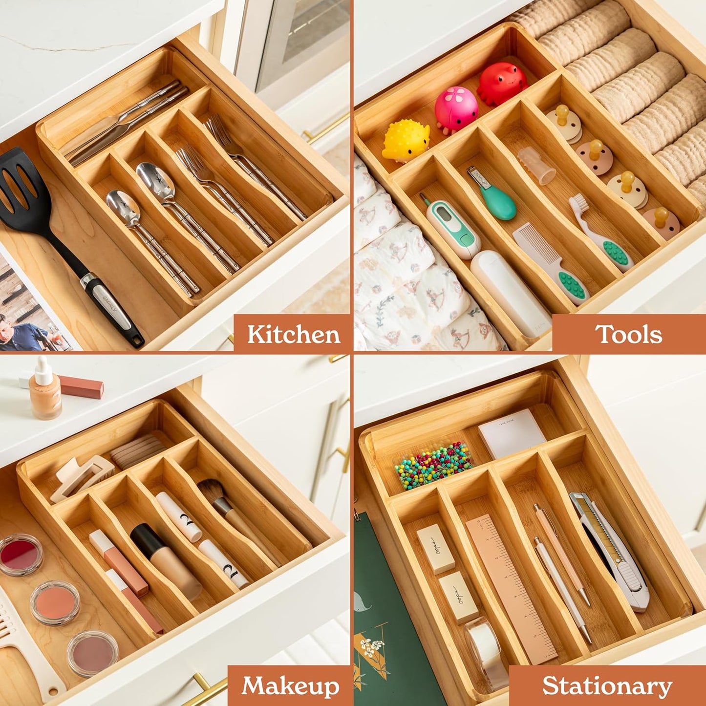 Silverware Drawer Organizer – Bamboo Kitchen Drawer Organizer, Adjustable Utensil Holder and Cutlery Tray, Drawer Dividers for Flatware and Kitchen Utensils