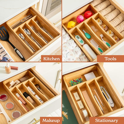 Silverware Drawer Organizer – Bamboo Kitchen Drawer Organizer, Adjustable Utensil Holder and Cutlery Tray, Drawer Dividers for Flatware and Kitchen Utensils