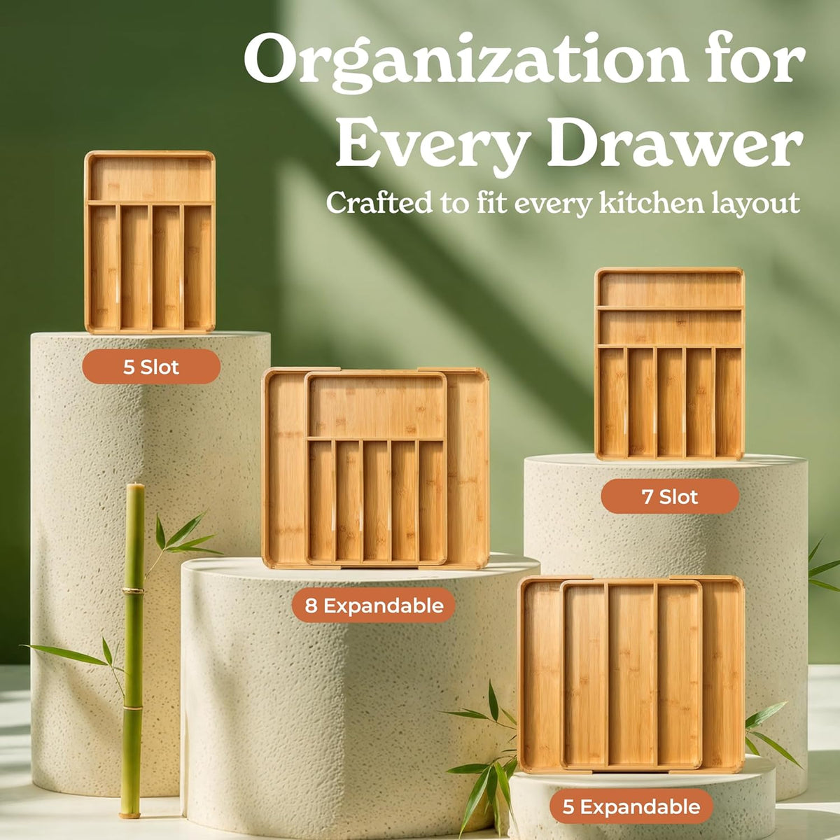 Silverware Drawer Organizer – Bamboo Kitchen Drawer Organizer, Adjustable Utensil Holder and Cutlery Tray, Drawer Dividers for Flatware and Kitchen Utensils