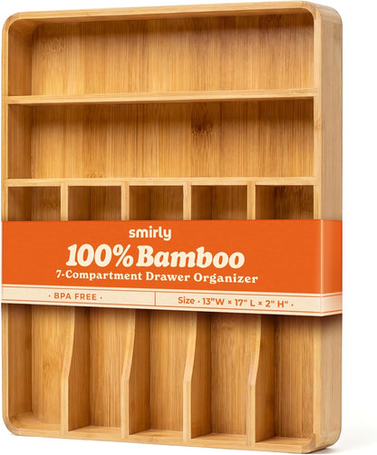 Silverware Drawer Organizer – Bamboo Kitchen Drawer Organizer, Adjustable Utensil Holder and Cutlery Tray, Drawer Dividers for Flatware and Kitchen Utensils