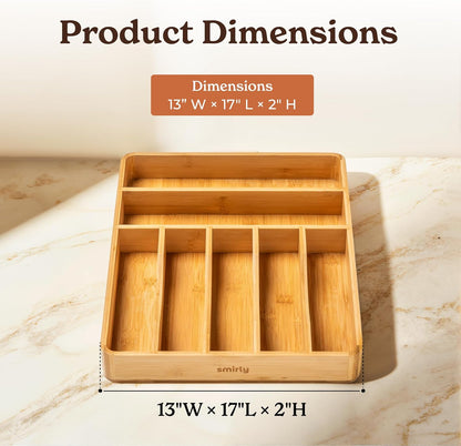 Silverware Drawer Organizer – Bamboo Kitchen Drawer Organizer, Adjustable Utensil Holder and Cutlery Tray, Drawer Dividers for Flatware and Kitchen Utensils