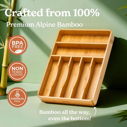 Silverware Drawer Organizer – Bamboo Kitchen Drawer Organizer, Adjustable Utensil Holder and Cutlery Tray, Drawer Dividers for Flatware and Kitchen Utensils
