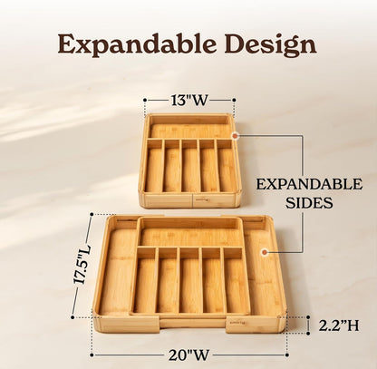 Silverware Drawer Organizer – Bamboo Kitchen Drawer Organizer, Adjustable Utensil Holder and Cutlery Tray, Drawer Dividers for Flatware and Kitchen Utensils