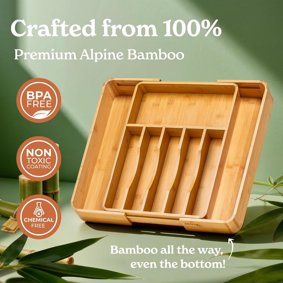 Silverware Drawer Organizer – Bamboo Kitchen Drawer Organizer, Adjustable Utensil Holder and Cutlery Tray, Drawer Dividers for Flatware and Kitchen Utensils