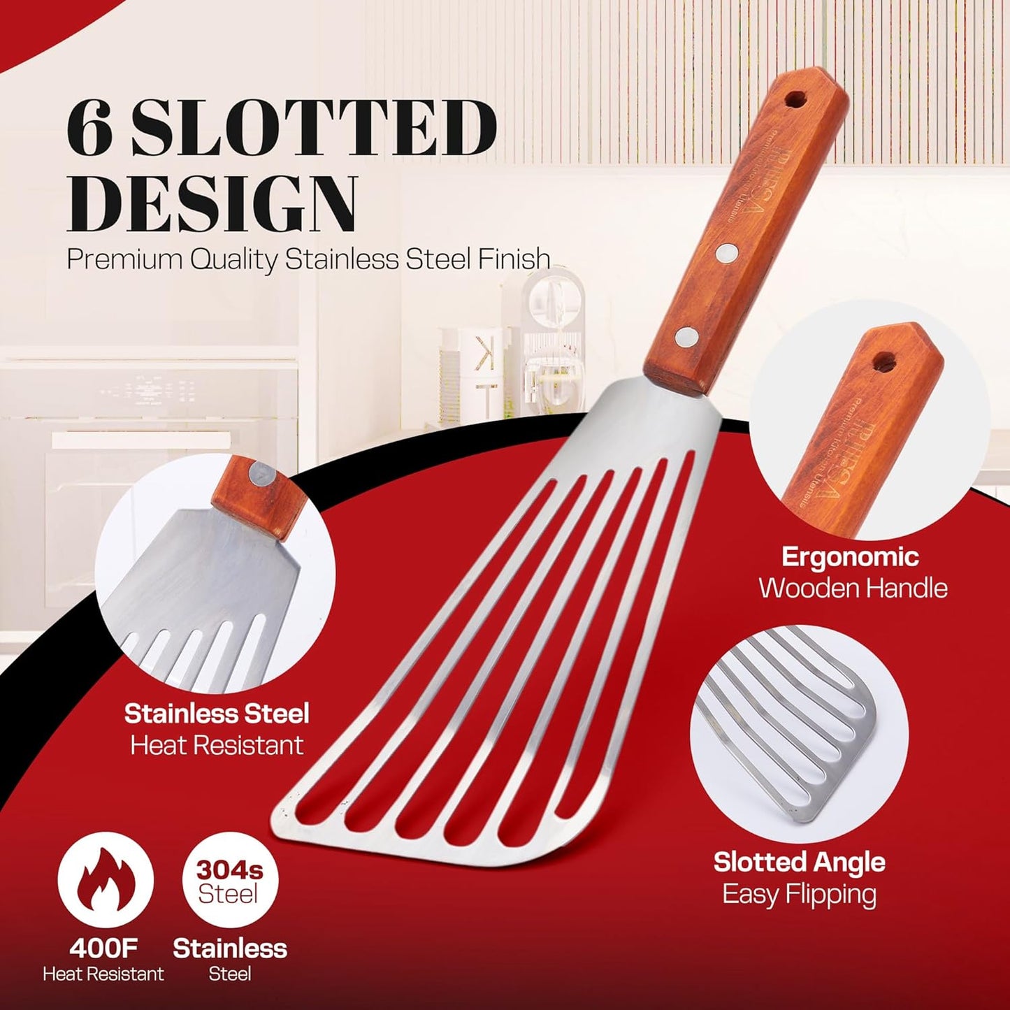 Fish Spatula, Slotted Stainless Steel Fish Turner | 6.5" Blade • Ergonomic Walnut Wood Handle • Ideal for Fish, Seafood & Everyday Cooking • Home & Professional Use