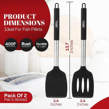 Fish Spatula, Slotted Stainless Steel Fish Turner | 6.5" Blade • Ergonomic Walnut Wood Handle • Ideal for Fish, Seafood & Everyday Cooking • Home & Professional Use