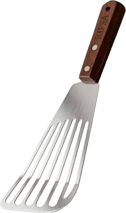 Fish Spatula, Slotted Stainless Steel Fish Turner | 6.5" Blade • Ergonomic Walnut Wood Handle • Ideal for Fish, Seafood & Everyday Cooking • Home & Professional Use